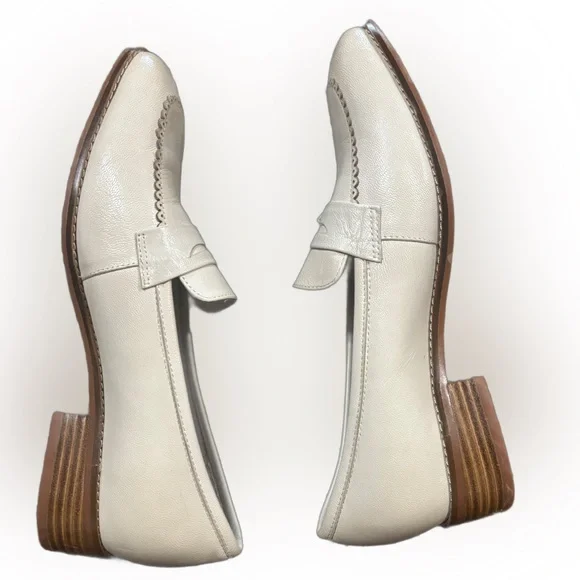 Mona Flying Ivory Leather Penny Loafers US 8 Italian Leather Quiet Luxury - Picture 7 of 9